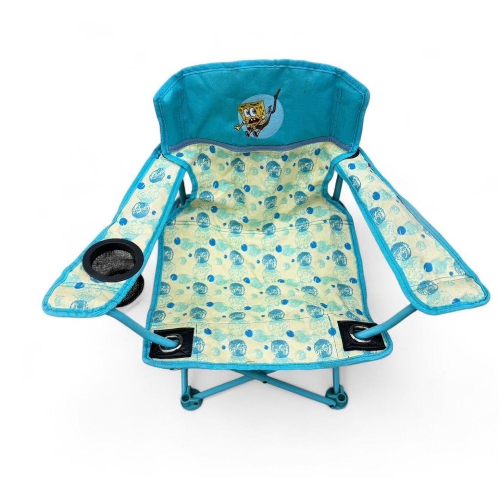 Vintage SpongeBob SquarePants Kids Folding Camping Chair Blue Fishing Cup Holder